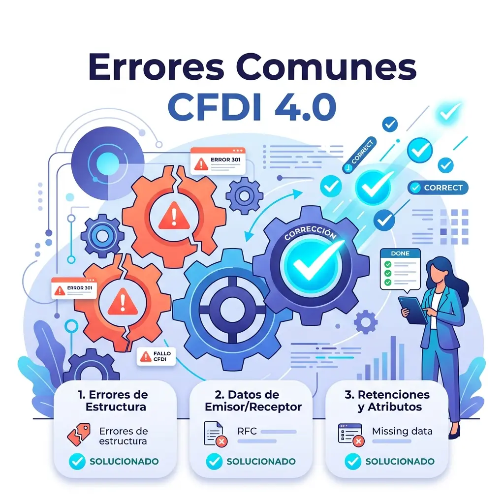 Ilustración de errores comunes al facturar CFDI 4.0